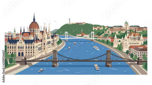 Cuadro en lienzo Budapest cityscape with river Danube and bridge