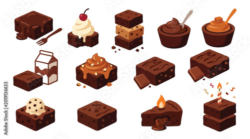 Bild auf Leinwand A delicious assortment of chocolate brownies and desserts, presented in a variety of styles and toppings