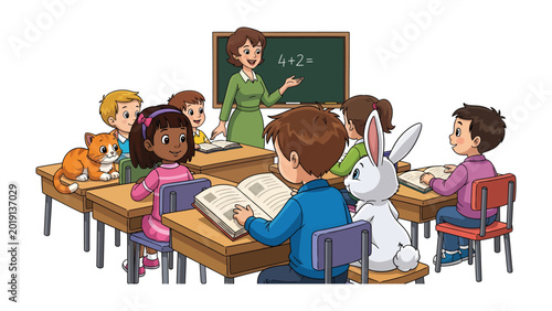 Εκτύπωση καμβά Classroom of Wonder: Inside a vibrant classroom, a teacher guides a group of att