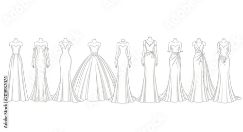 Foto Variety of elegant evening gown designs.