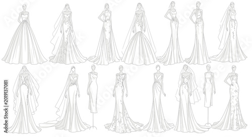 Cuadro en lienzo Variety of formal evening gowns displayed.