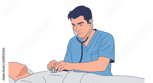 Foto Doctor using a stethoscope to examine a patient.