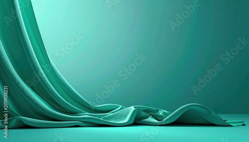 Elegant Teal Silk Fabric Draping with Soft Light.