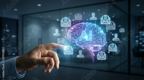 Innovative AI powering digital communication and data management in a modern office setting