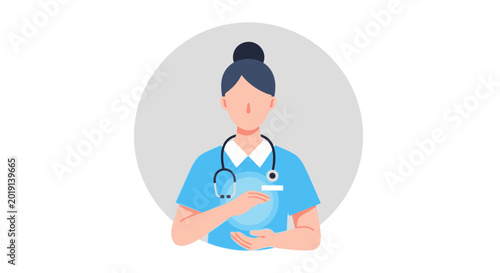 Fotografía Female healthcare professional with stethoscope in flat illustration style