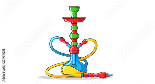 Quadro su tela Colorful Hookah Shisha Pipe with Multiple Hoses and White Background