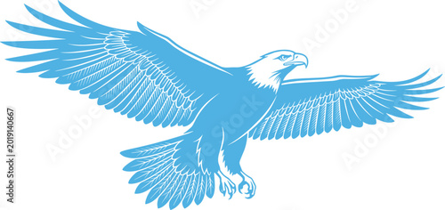Obraz na plátně Majestic bald eagle soaring with wings spread wide in a detailed blue vector ill
