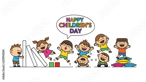 Fotografija Happy Children's Day Celebration: A vibrant illustration showcasing the joy and innocence of childhood, with animated characters exuberantly celebrating amidst playful elements