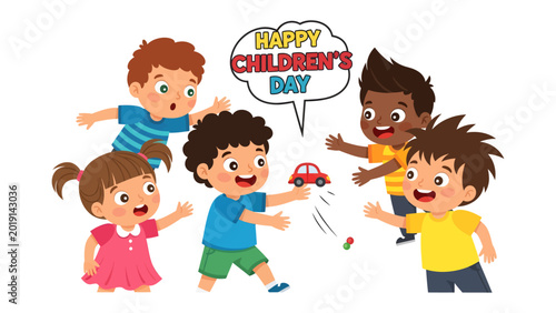 Photos Children's Day Joyful Gathering: A vibrant illustration depicts children engaged in playful activities