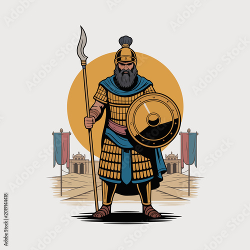 Photos Ancient Warrior Holding Shield Spear.