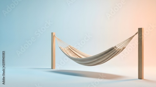 Empty Hammock Suspended Between Wooden Posts Against Gradient Background