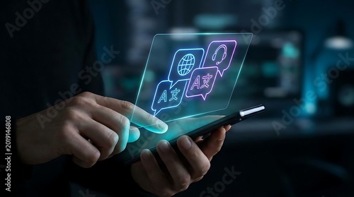 Futuristic AI Chatbot Hologram Interface Displayed on Smartphone with Digital Communication Technology Concept
