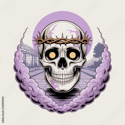 Tableau sur toile Skull with crown of thorns head.