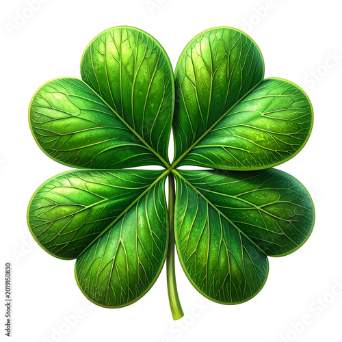 Lucky Four-Leaf Clover: A close-up shot of a vibrant four-leaf clover, showcasing its lush green leaves, symbolizes good luck and fortune.
