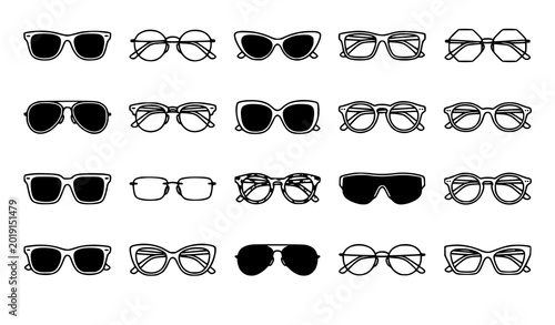 Tableau sur toile Eyeglasses vector set with sunglasses reading glasses and fashion eyewear outlin