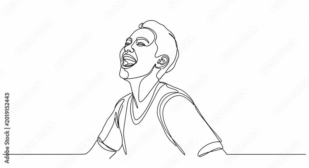 Obraz premium Joyful Young Man Laughing in Continuous Line Drawing Style