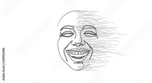 Foto Abstract Face Dissolving into Lines and Dots, Minimalist Line Art Portrait