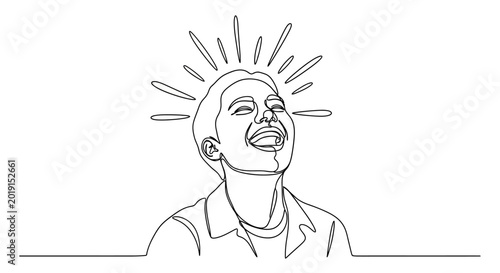 Fotografie Joyful Laughing Person, Single Line Art, Head Tilted Back, Bursting With Happine