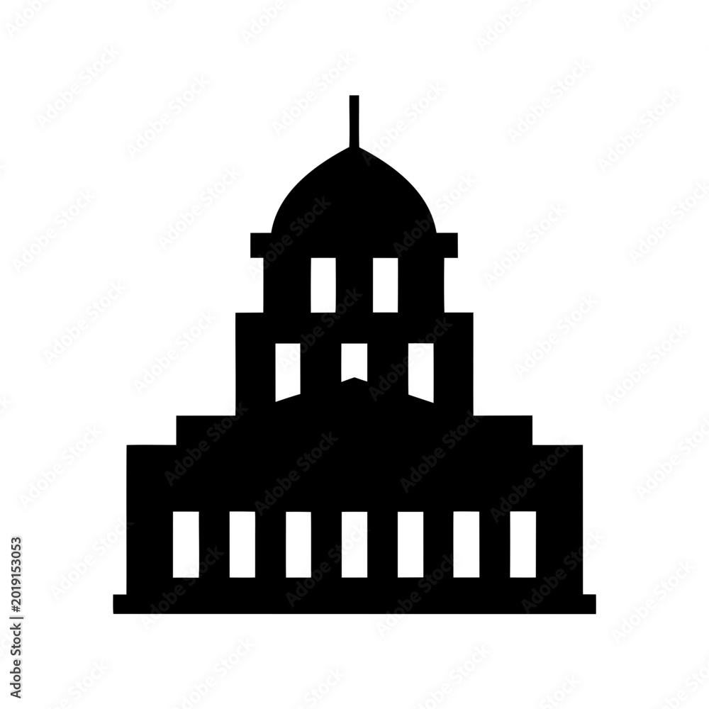 Naklejka premium Government building icon silhouette, white background, vector Illustration