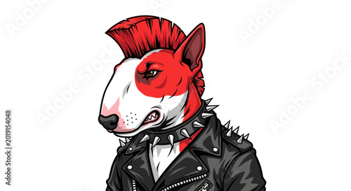 Bild auf Leinwand Punk Bull Terrier Dog with Mohawk and Leather Jacket