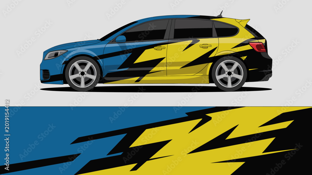 Fototapeta premium Car with yellow and blue design.