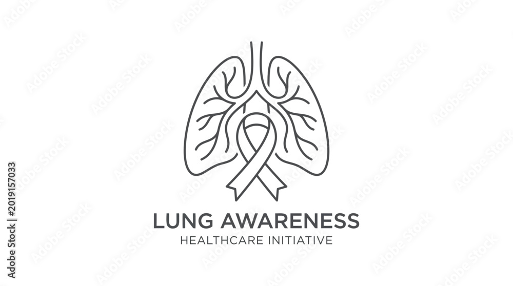 Naklejka premium Lung Awareness Ribbon Line Art Logo Concept