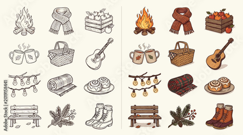 Fotografía Collection of cozy autumn and winter icons, perfect for seasonal designs and illustrations