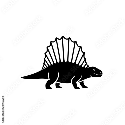 Fotografi Silhouette of a Dimetrodon Dinosaur with Sail Fin, Isolated on White Background