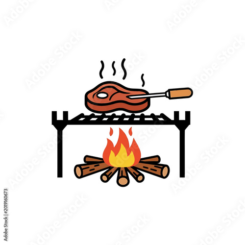 Grilling juicy steak over open campfire in the outdoors
