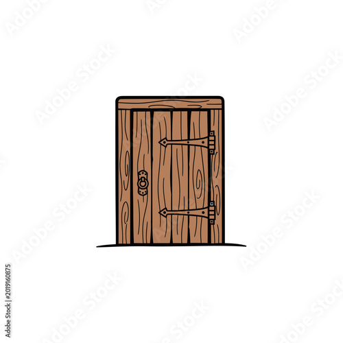 Medieval Old Wooden Door with Iron Hinges and Knocker