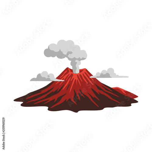 Active Volcanic Eruption with Hot Red Lava and Ash Clouds