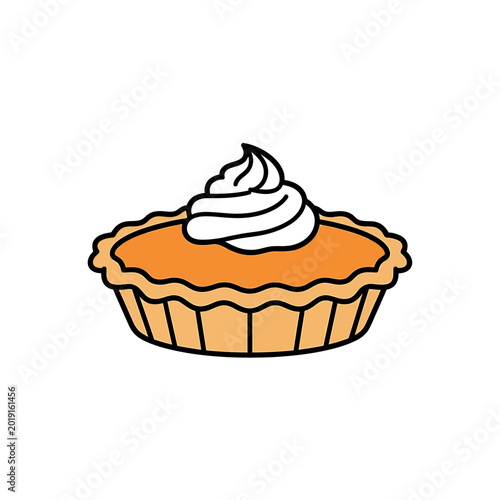 Fresh baked pumpkin pie with whipped cream topping icon