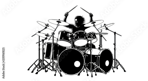 Quadro su tela Energetic drummer playing drum kit, dynamic action shot, rock music performance
