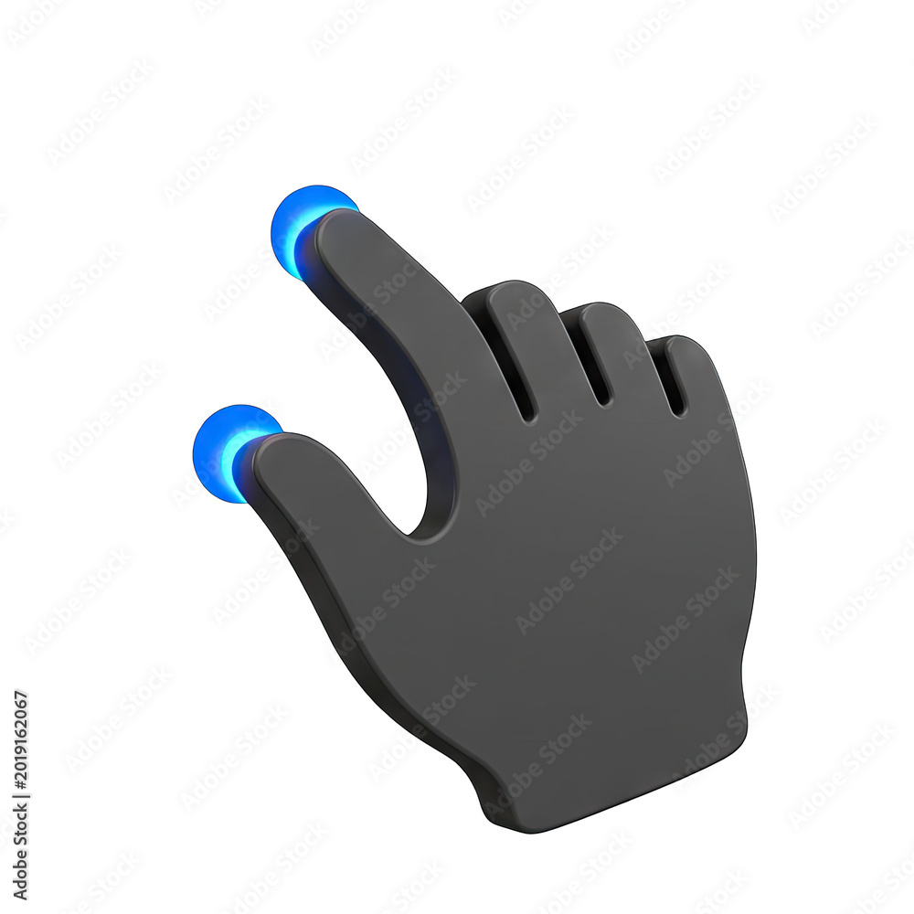 Obraz premium 3D Render of a Hand Cursor with Two Blue Glowing Touch Points