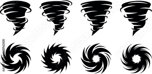 Foto “Vector set of tornado, whirlwind, hurricane, and cyclone icons with stylized vo