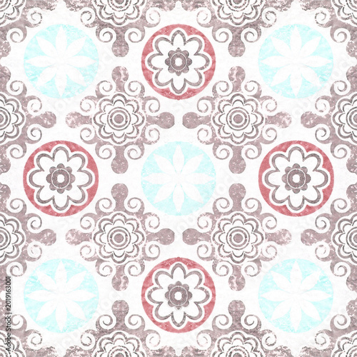 Beautiful old ceramic tile wall patterns in the park public.