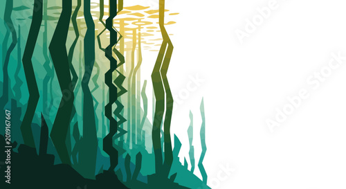 Abstract Underwater Forest Green Teal Yellow Sunlight Reflections