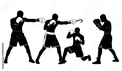 Konstfotografi Boxing silhouettes of four different stances and punches