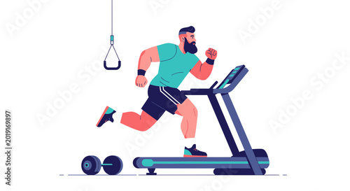 Bilde på lerret Fit Man Running on Treadmill, Gym Workout, Healthy Lifestyle