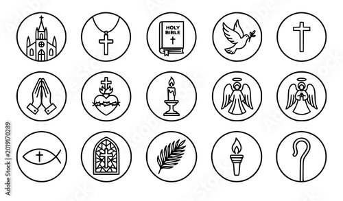 Fotografi Minimal Christianity line art icon collection with religious faith church