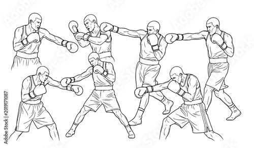 Tablou pe pânză Boxing techniques and moves illustrated in various stances