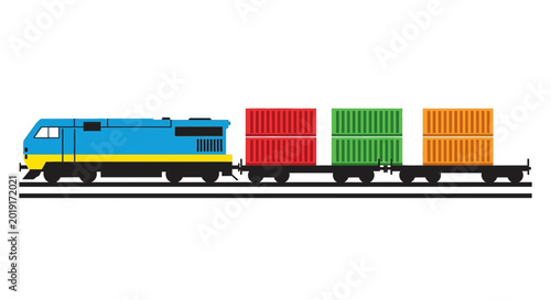 Bild auf Leinwand Freight Train with Colorful Cargo Containers on Tracks