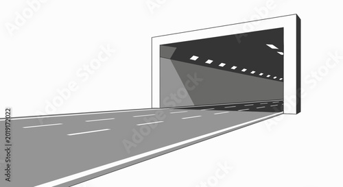 Tableau sur toile Futuristic tunnel entrance with road and lights, perspective view