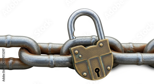 Open padlock on rusty metal chain symbolizing fragile security during ukraine war negotiations