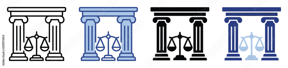 Fototapeta premium Law and justice icon featuring classical columns and balance scales for legal concepts.
