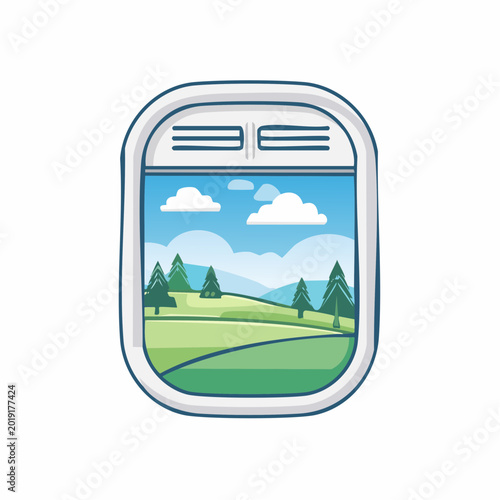 Airplane Window View of Green Landscape