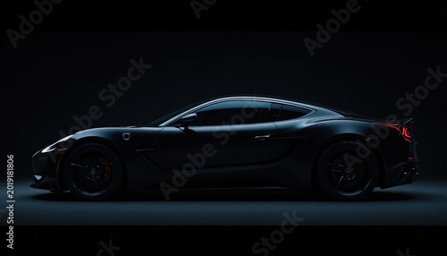 Dramatic Studio Shot of a Dark Luxury Electric Sports Car with Sleek Aerodynamic Design, Side View in Dark Lighting, Automotive Photography