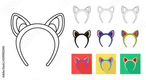 Quadro su tela Cute Cat Ear Headbands Collection - Line Art and Colorful Designs