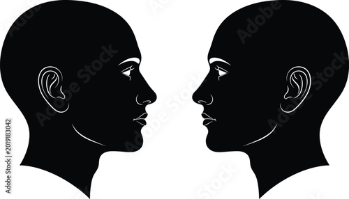 Tableau sur toile Detailed human head profile silhouettes facing each other with clean vector outl