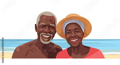 Happy Senior Black Couple Smiling on the Beach During Vacation